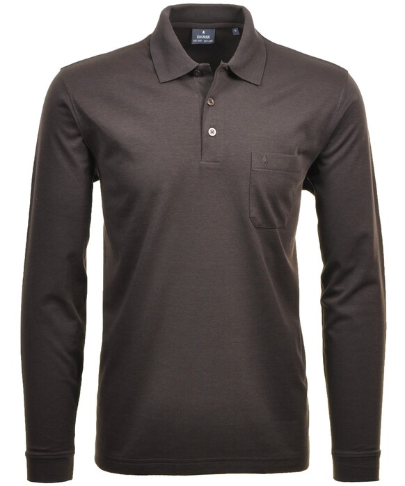 Ragman Softknit Polo Longsleeve Uni Breast Pocket Mocca