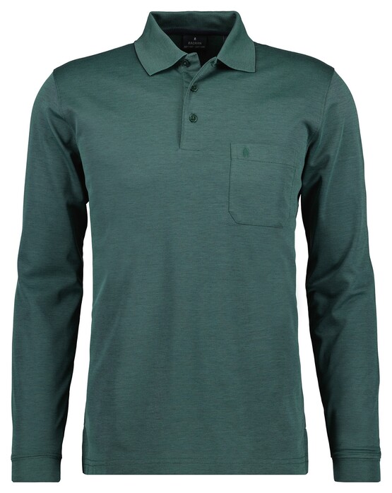 Ragman Softknit Polo Longsleeve Uni Breast Pocket Mosgroen