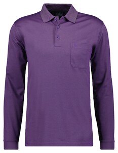 Ragman Softknit Polo Longsleeve Uni Breast Pocket Paars