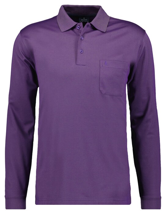 Ragman Softknit Polo Longsleeve Uni Breast Pocket Paars