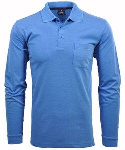 Ragman Softknit Polo Longsleeve Uni Breast Pocket Poloshirt Aqua