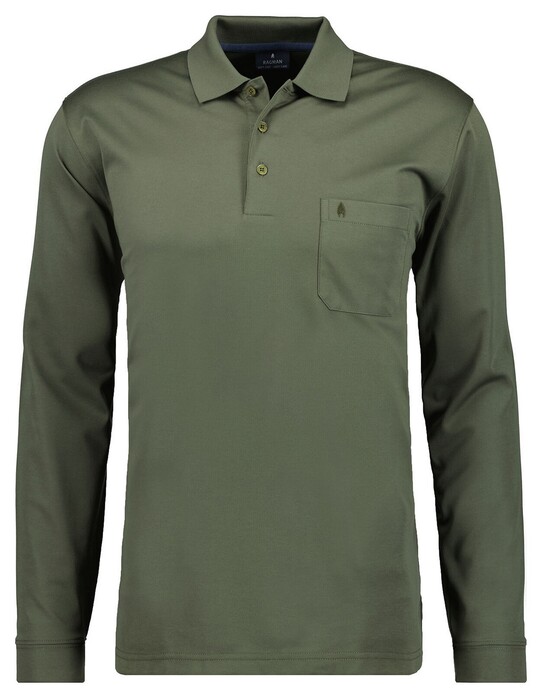 Ragman Softknit Polo Longsleeve Uni Breast Pocket Poloshirt Dark Green Melange
