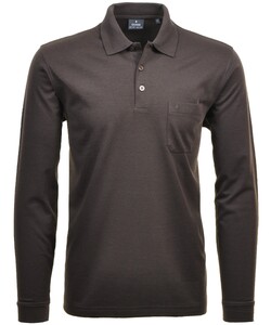 Ragman Softknit Polo Longsleeve Uni Breast Pocket Poloshirt Mocca