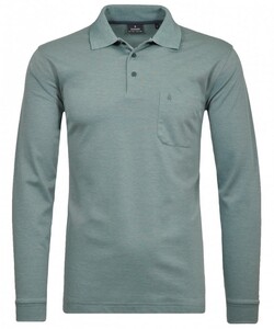 Ragman Softknit Polo Longsleeve Uni Breast Pocket Poloshirt Sage Green