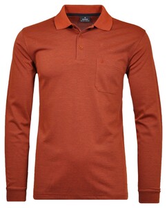 Ragman Softknit Polo Longsleeve Uni Breast Pocket Poloshirt Terra Red Melange