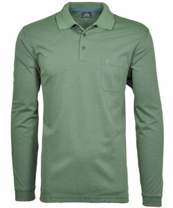 Ragman Softknit Polo Longsleeve Uni Breast Pocket Rietgroen