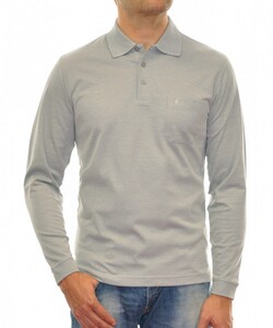 Ragman Softknit Polo Longsleeve Uni Breast Pocket Silver