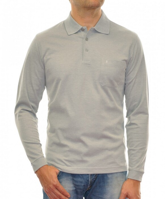 Ragman Softknit Polo Longsleeve Uni Breast Pocket Silver