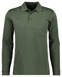 Ragman Softknit Polo Longsleeve Uni Breast Pocket Thyme