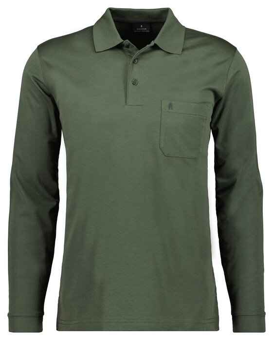Ragman Softknit Polo Longsleeve Uni Breast Pocket Thyme