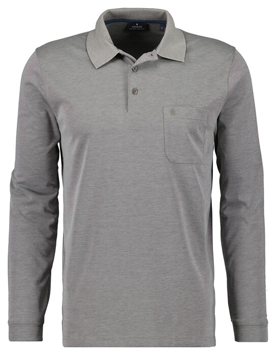 Ragman Softknit Polo Longsleeve Uni Breast Pocket Zilvergrijs