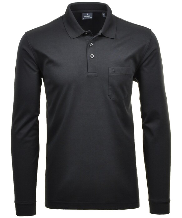 Ragman Softknit Polo Longsleeve Uni Breast Pocket Zwart