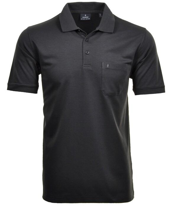 Ragman Softknit Poloshirt Breast Pocket Pima Cotton Mix Antraciet