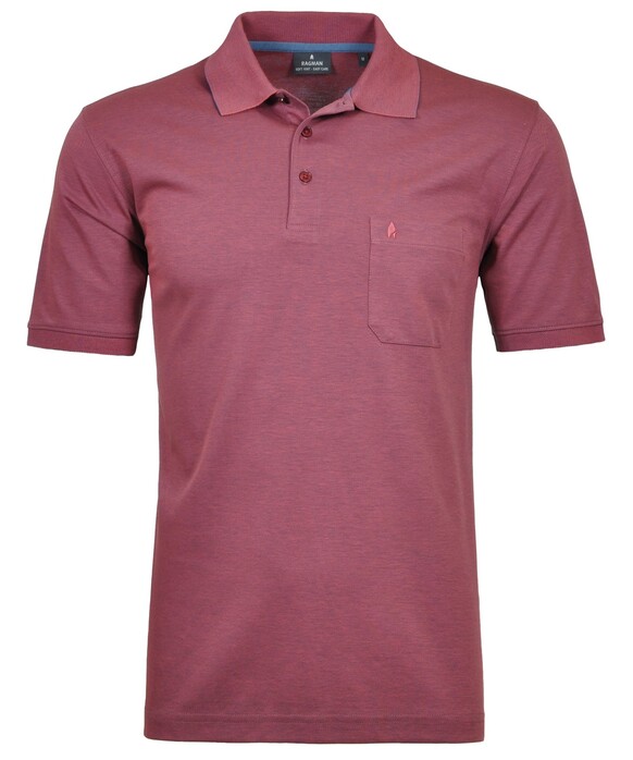 Ragman Softknit Poloshirt Breast Pocket Pima Cotton Mix Berry Melange
