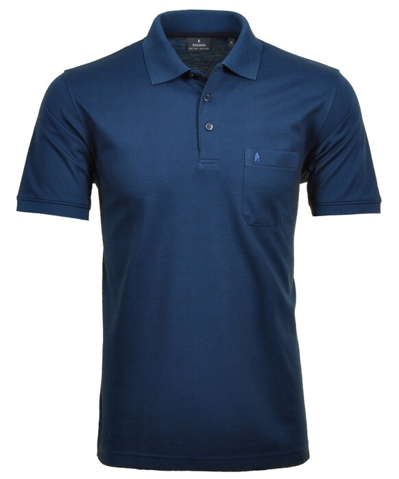 Ragman Softknit Poloshirt Breast Pocket Pima Cotton Mix Donker Blauw Melange