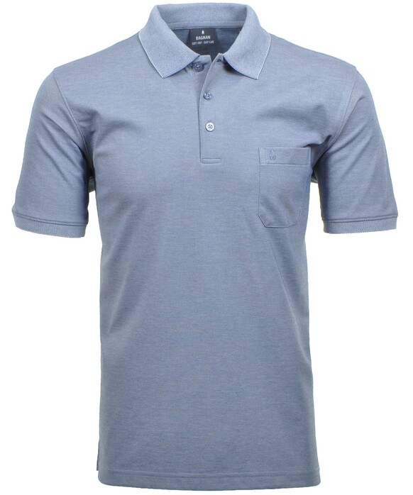 Ragman Softknit Poloshirt Breast Pocket Pima Cotton Mix Duivenblauw