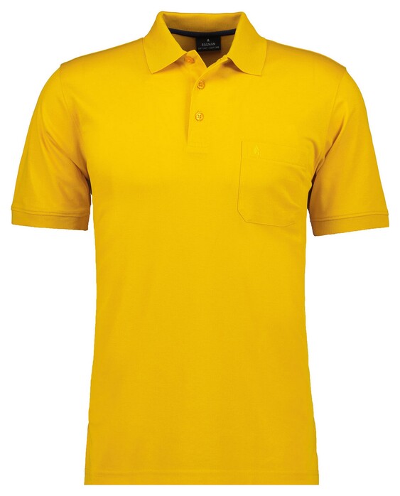 Ragman Softknit Poloshirt Breast Pocket Pima Cotton Mix Fel Geel