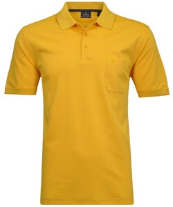 Ragman Softknit Poloshirt Breast Pocket Pima Cotton Mix Geel Melange