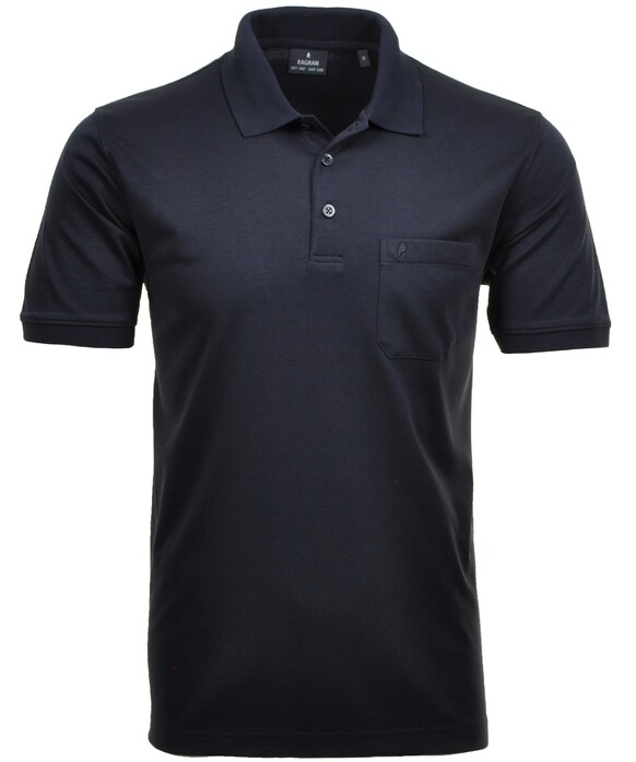 Ragman Softknit Poloshirt Breast Pocket Pima Cotton Mix Marine