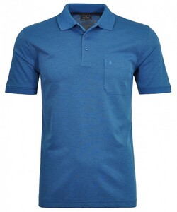 Ragman Softknit Poloshirt Breast Pocket Pima Cotton Mix Midden Blauw Melange