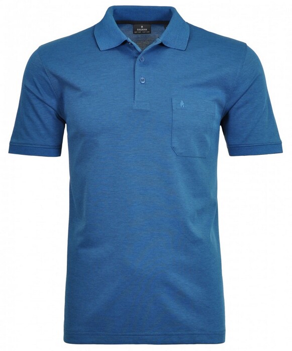 Ragman Softknit Poloshirt Breast Pocket Pima Cotton Mix Midden Blauw Melange