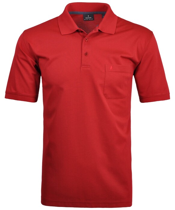 Ragman Softknit Poloshirt Breast Pocket Pima Cotton Mix Strawberry Melange