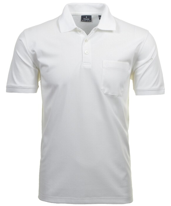 Ragman Softknit Poloshirt Breast Pocket Pima Cotton Mix Wit