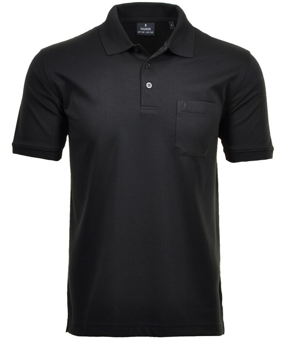 Ragman Softknit Poloshirt Breast Pocket Pima Cotton Mix Zwart