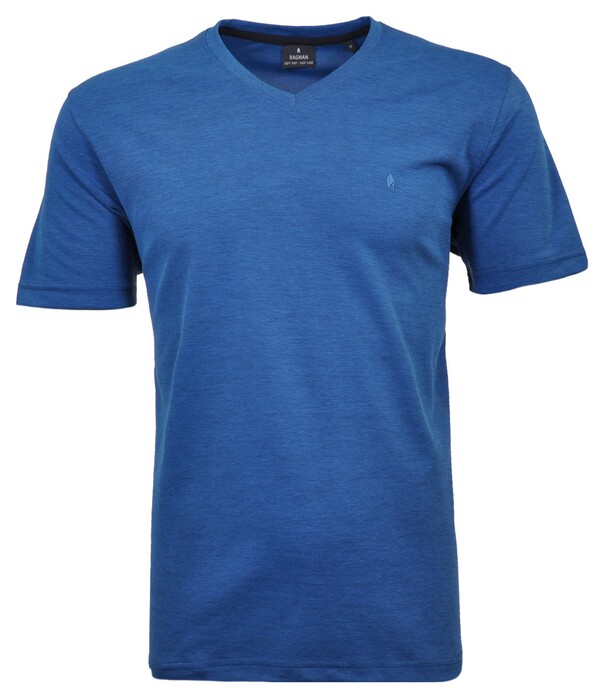 Ragman Softknit Uni Easy Care V-Neck T-Shirt Midden Blauw Melange