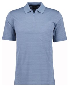 Ragman Softknit Zipper Fine Stripe Easy Care Polo Blauwgrijs