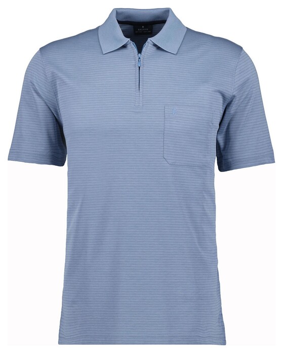 Ragman Softknit Zipper Fine Stripe Easy Care Polo Blauwgrijs