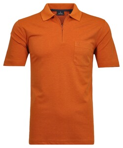 Ragman Softknit Zipper Fine Stripe Easy Care Polo Light Terra