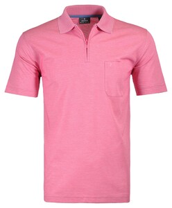 Ragman Softknit Zipper Fine Stripe Easy Care Polo Roze