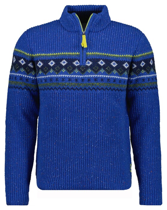 Ragman Stand Up Zip Collar Norwegian Style Pattern Pullover Midnight Blue