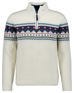 Ragman Stand Up Zip Collar Norwegian Style Pattern Trui Ecru
