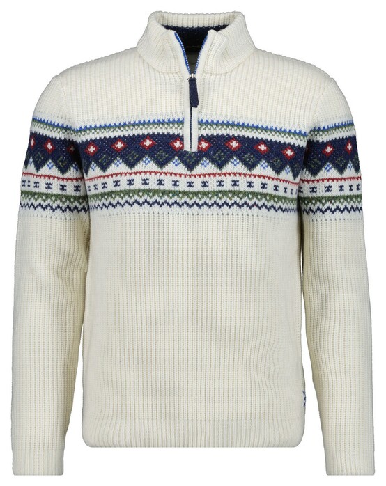 Ragman Stand Up Zip Collar Norwegian Style Pattern Trui Ecru