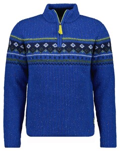 Ragman Stand Up Zip Collar Norwegian Style Pattern Trui Midnight Blue