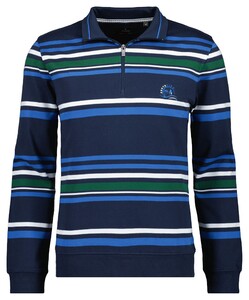 Ragman Striped Jersey Sweater Zip Collar Pullover Jeans Blue