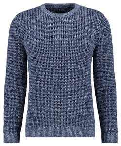 Ragman Structure Knit Pullover Roundneck Trui Blauw-Grijs