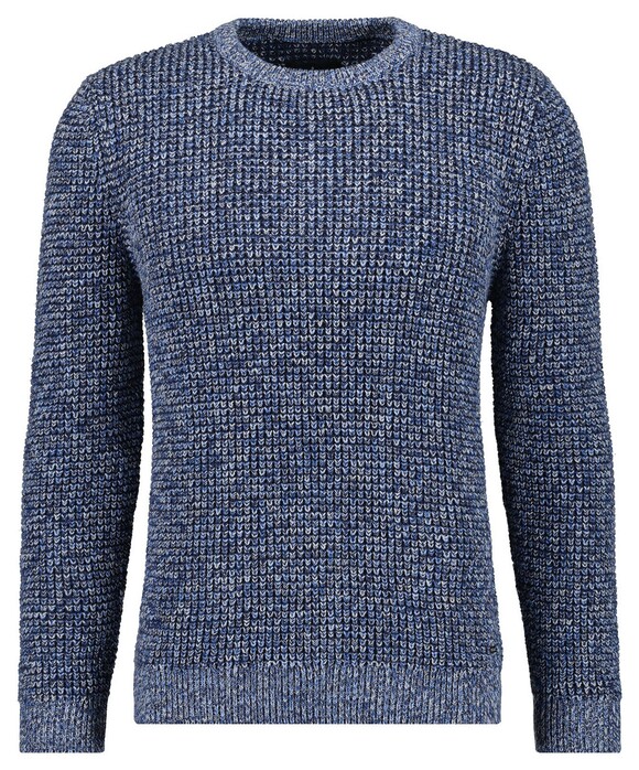 Ragman Structure Knit Pullover Roundneck Trui Blauw-Grijs