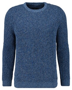 Ragman Structure Knit Pullover Roundneck Trui Blauw Melange
