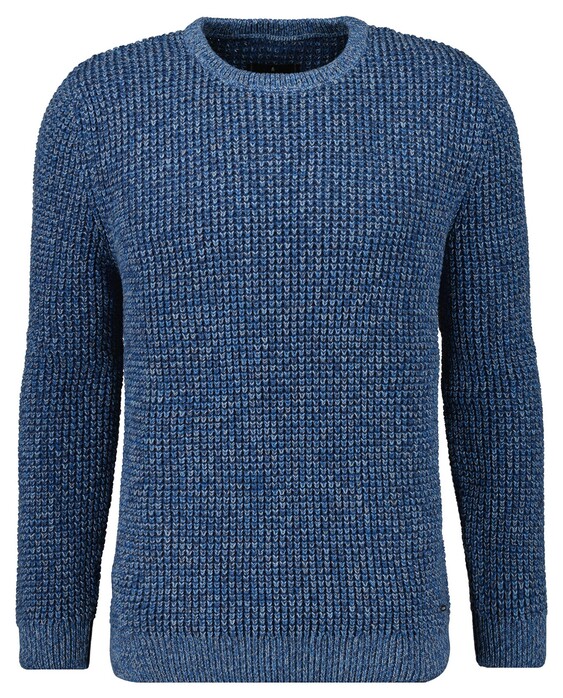 Ragman Structure Knit Pullover Roundneck Trui Blauw Melange