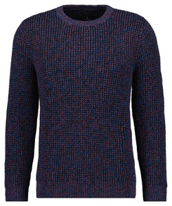 Ragman Structure Knit Pullover Roundneck Trui Blauw-Rood