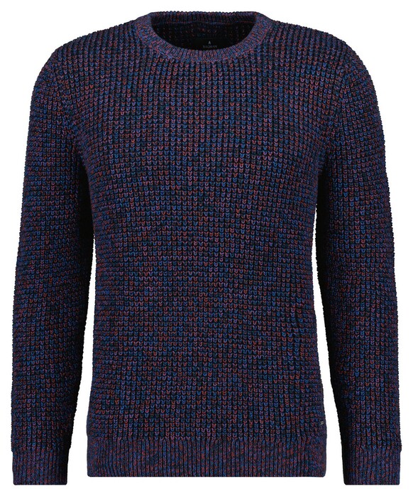 Ragman Structure Knit Pullover Roundneck Trui Blauw-Rood
