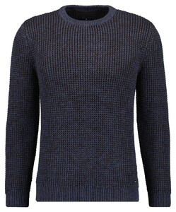 Ragman Structure Knit Pullover Roundneck Trui Bruin-Blauw