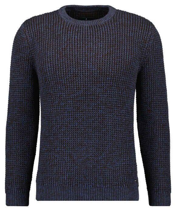 Ragman Structure Knit Pullover Roundneck Trui Bruin-Blauw