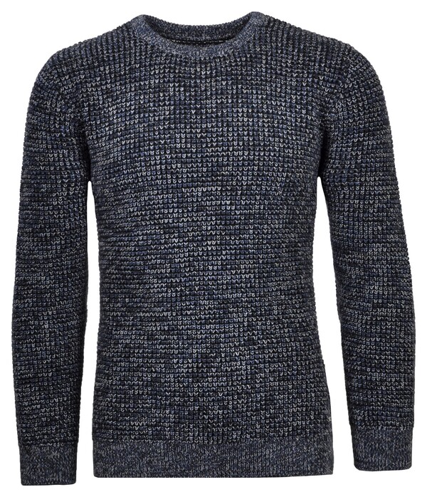 Ragman Structure Knit Pullover Roundneck Trui Donker Blauw-Grijs