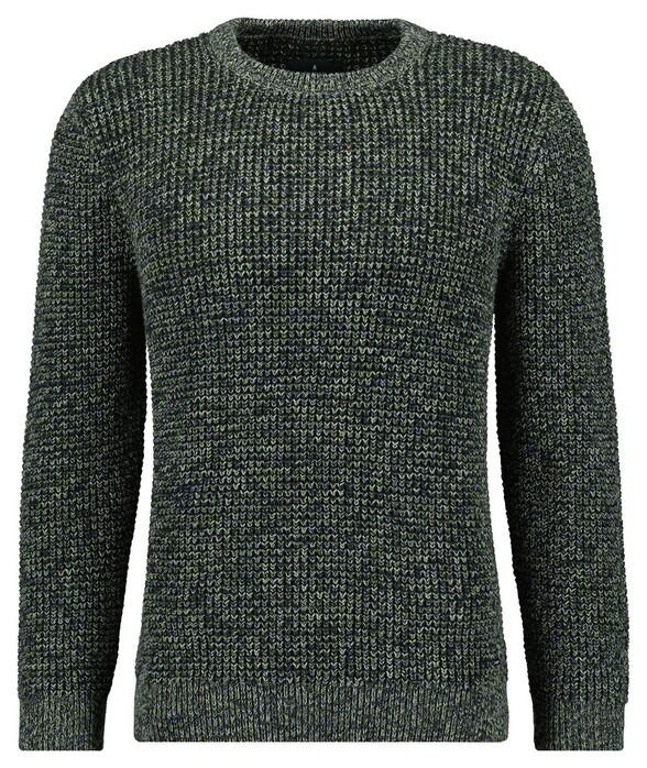 Ragman Structure Knit Pullover Roundneck Trui Donker Groen