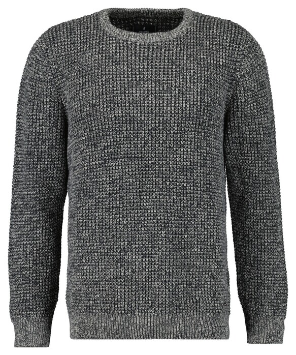 Ragman Structure Knit Pullover Roundneck Trui Grijs Melange