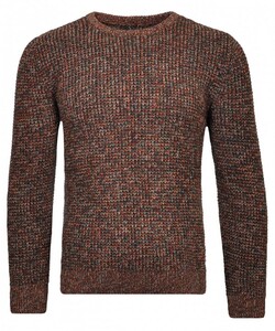 Ragman Structure Knit Pullover Roundneck Trui Groen-Beige